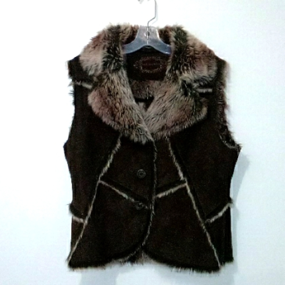 Marie Claire brown faux fur faux leather vest